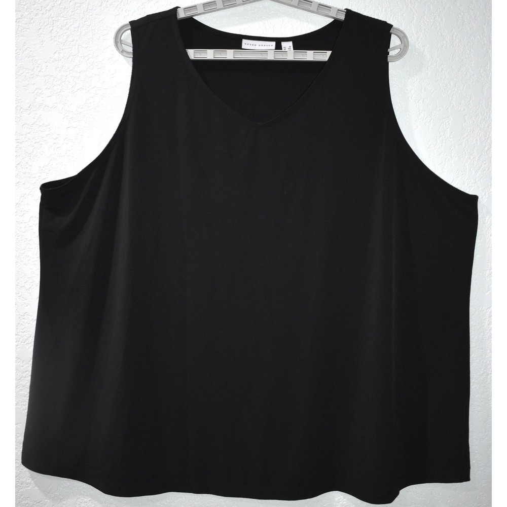 Susan Graver 3X Top Liquid Knit V-Neck Black Sleeveless Stretch Pullover Blouse